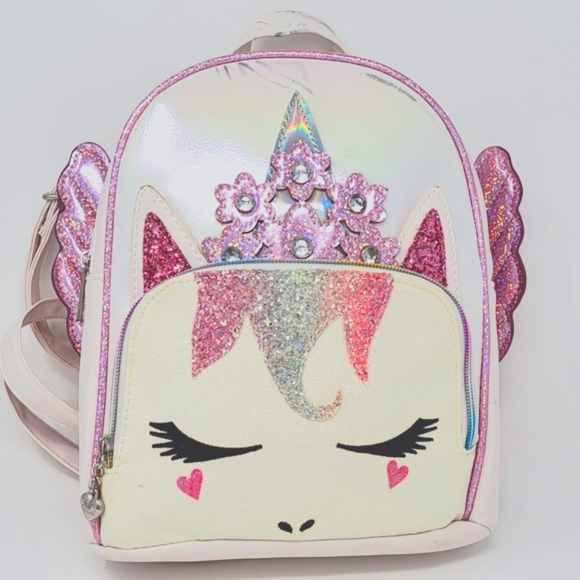 OMG Accessories Handbags - OMG Glittery Unicorn Backpack W/Rainbow Zipper & Adjustable straps